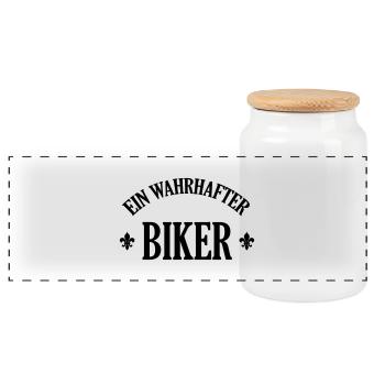 Biker Bikerin Motorradfahrer Motorrad Radfahrer - Panorama Keksdose mit Holzdeckel - Weiß - Vorne