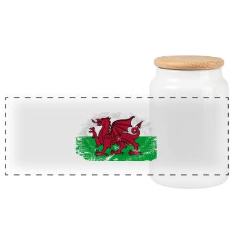 Wales Flag - Vintage Look - Panorama Keksdose mit Holzdeckel - Weiß - Vorne