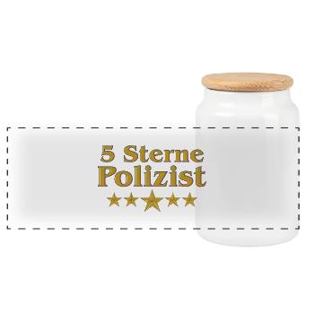 Goldene Serie - 5 Sterne Polizist - Panorama Keksdose mit Holzdeckel - Weiß - Vorne