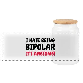 Bipolar - Humor - Funny - Joke - Friend - Panoramic Cookie Jar with Wooden Lid - white - Front