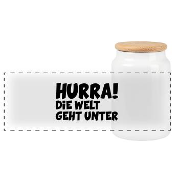 Hurra - die Welt geht unter - Panorama Keksdose mit Holzdeckel - Weiß - Vorne