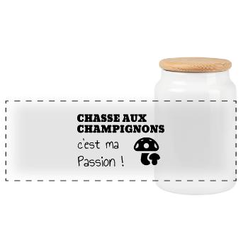 Chasse aux champignons / Champignon / Cueillette - Boîte à biscuits avec couvercle en bois - blanc - Devant