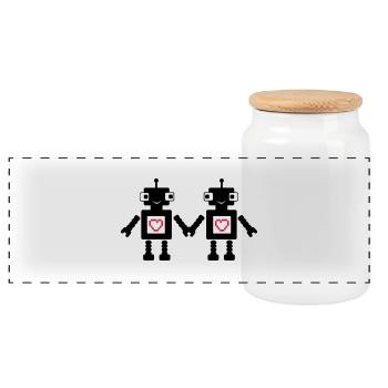 roboters_in_love_02 - Boîte à biscuits avec couvercle en bois - blanc - Devant
