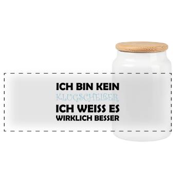 bin_kein_klugscheisser_02 - Panorama Keksdose mit Holzdeckel - Weiß - Vorne