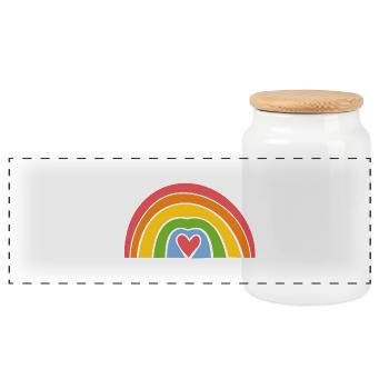 Regenbogen mit Herz - Panorama Keksdose mit Holzdeckel - Weiß - Vorne
