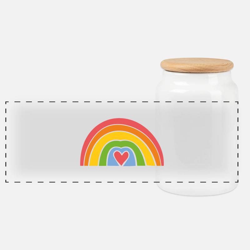 Regenbogen mit Herz - Panorama Keksdose mit Holzdeckel - Weiß