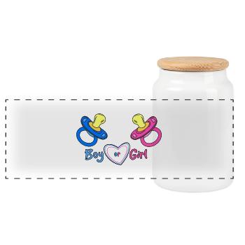 Boy or Girl Herzdesign Babyprint - Panorama Keksdose mit Holzdeckel - Weiß - Vorne