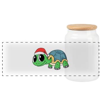 Schildkröte Weihnachten - Panorama Keksdose mit Holzdeckel - Weiß - Vorne