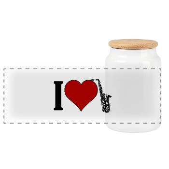 I ♥️ Saxophone | J’aime le saxophone - Boîte à biscuits avec couvercle en bois - blanc - Devant