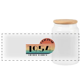 Vintage Original 1954 Jahrgang Geschenk 71. Retro - Panorama Keksdose mit Holzdeckel - Weiß - Vorne