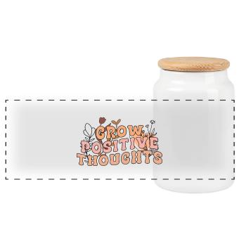 Grow Positive Thoughts - Panoramic Cookie Jar with Wooden Lid - white - Front