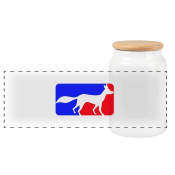 Fuchs Sport Logo Rot Blau Symbol Silhouette Umriss - Panorama Keksdose mit Holzdeckel - Weiß - Vorne