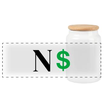 Letter n dollar - Panoramic Cookie Jar with Wooden Lid - white - Front