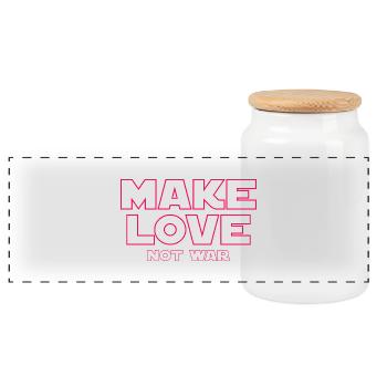 MAKE LOVE NOT WAR - Panoramic Cookie Jar with Wooden Lid - white - Front