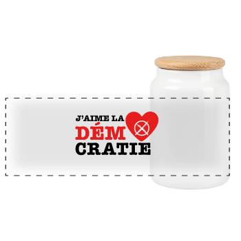 J'aime la démocratie - Panorama Keksdose mit Holzdeckel - Weiß - Vorne