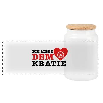 Ich Liebe Demokratie - Panorama Keksdose mit Holzdeckel - Weiß - Vorne