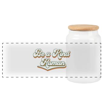 Be a kind human - Panorama Keksdose mit Holzdeckel - Weiß - Vorne