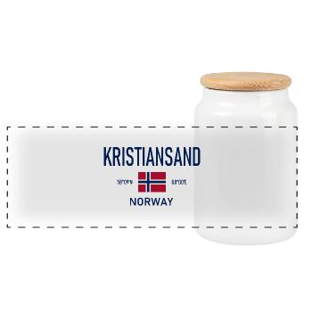 Kristiansand - Norwegen - Koordinaten - Flagge - Panorama Keksdose mit Holzdeckel - Weiß - Vorne