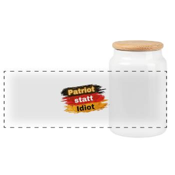 Patriot instead of idiot - Panoramic Cookie Jar with Wooden Lid - white - Front