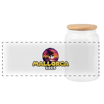 Mallorca 2025 Palm Trees Colorful - Panoramic Cookie Jar with Wooden Lid - white - Front