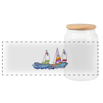 Segelboot - Panorama Keksdose mit Holzdeckel - Weiß - Vorne