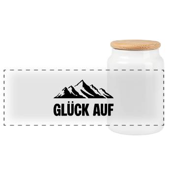Glueck auf Berg Erzgebirge - Panorama Keksdose mit Holzdeckel - Weiß - Vorne