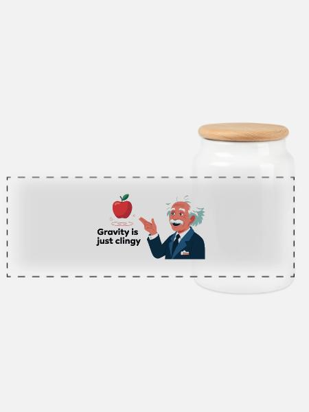 Lustiges Physik-Design – Gravity is just clingy - Panorama Keksdose mit Holzdeckel - Weiß