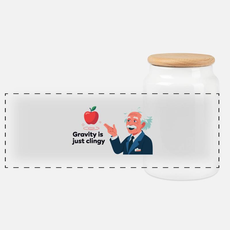 Lustiges Physik-Design – Gravity is just clingy - Panorama Keksdose mit Holzdeckel - Weiß