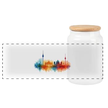 Berlin City Watercolor City - Boîte à biscuits avec couvercle en bois - blanc - Devant