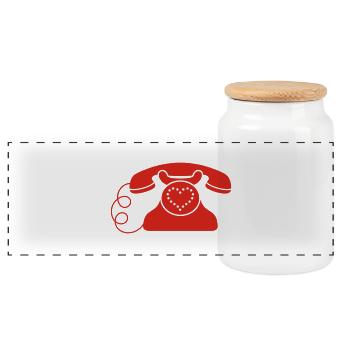 Herz-Telefon - Panorama Keksdose mit Holzdeckel - Weiß - Vorne