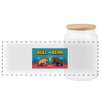 Bataille de taureau contre ours en pixel art - Boîte à biscuits avec couvercle en bois - blanc - Devant