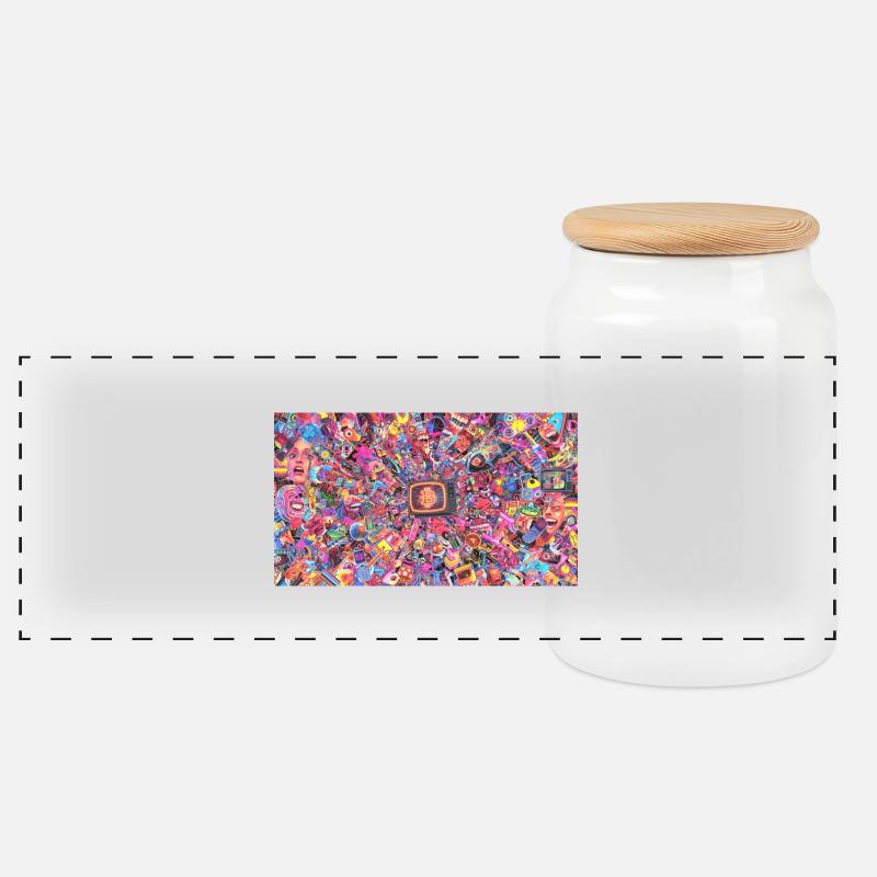 Bitcoin Bazooka – PopArt 4 - Panorama Keksdose mit Holzdeckel - Weiß