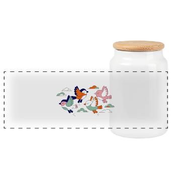 Oiseaux volants en vol, Vol de volée vif - Boîte à biscuits avec couvercle en bois - blanc - Devant