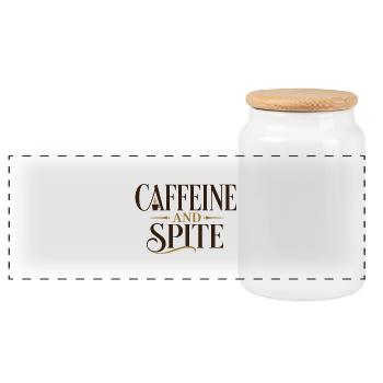 Caffeine and Spite - Panoramic Cookie Jar with Wooden Lid - white - Front