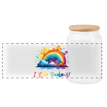 Ich mag Regenbögen - Panorama Keksdose mit Holzdeckel - Weiß - Vorne