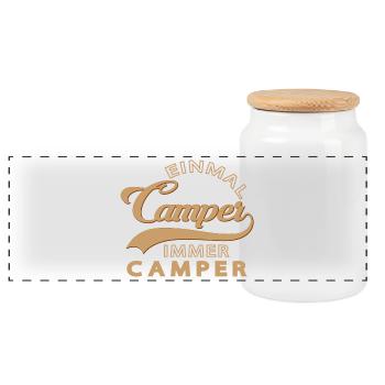 Camper Camping - Panorama Keksdose mit Holzdeckel - Weiß - Vorne