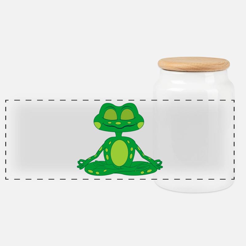 Zen-Meditationsfrosch - Panorama Keksdose mit Holzdeckel - Weiß