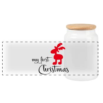 My first Christmas - Panorama Keksdose mit Holzdeckel - Weiß - Vorne