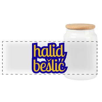 Halid Bešlić - Design in Blau gelb - Panorama Keksdose mit Holzdeckel - Weiß - Vorne