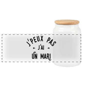j'peux pas j'ai un mari - Boîte à biscuits avec couvercle en bois - blanc - Devant