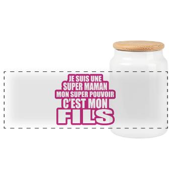 je suis maman mon super pouvoir c'est mon fils - Boîte à biscuits avec couvercle en bois - blanc - Devant
