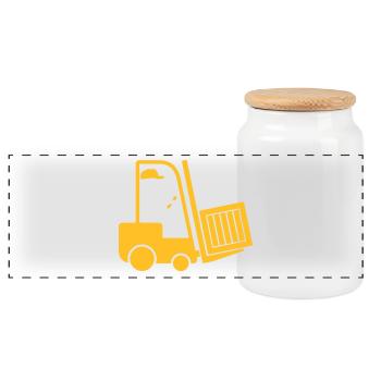 Un chariot élévateur transportant une boîte - Boîte à biscuits avec couvercle en bois - blanc - Devant
