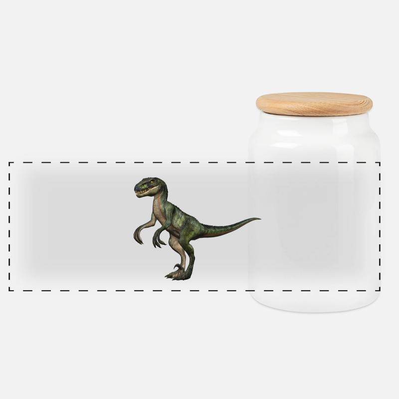 Velociraptor Dinosaurier 5 - Panorama Keksdose mit Holzdeckel - Weiß