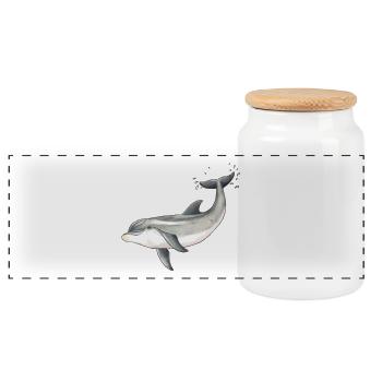 Baby dolphin - Baby dolphin design - Baby dauphin - Panoramic Cookie Jar with Wooden Lid - white - Front