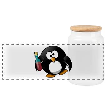 Drunk Tux - Panoramic Cookie Jar with Wooden Lid - white - Front