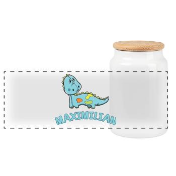 Dinosaurier lustig Kind Maximilian Geschenk Geburt - Panorama Keksdose mit Holzdeckel - Weiß - Vorne