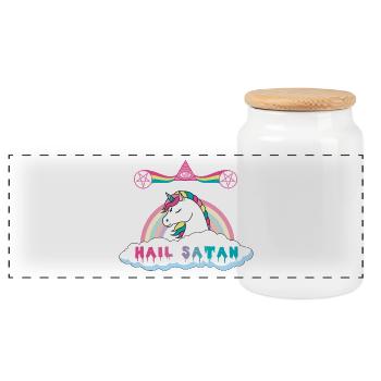 Hail Satan's Unicorn - Panoramic Cookie Jar with Wooden Lid - white - Front