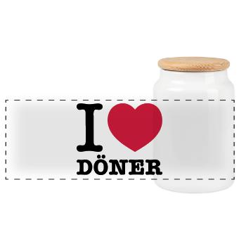 I LOVE DÖNER - Panorama Keksdose mit Holzdeckel - Weiß - Vorne