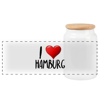 I Love Hamburg - Panorama Keksdose mit Holzdeckel - Weiß - Vorne