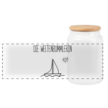 DIE WELTENBUMMLERIN- Segelschiffe Geschenk Shirts - Panorama Keksdose mit Holzdeckel - Weiß - Vorne
